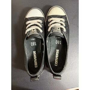 Converse All Star Ballet Lace Black Leather Slip On Sneakers Low Top Flats